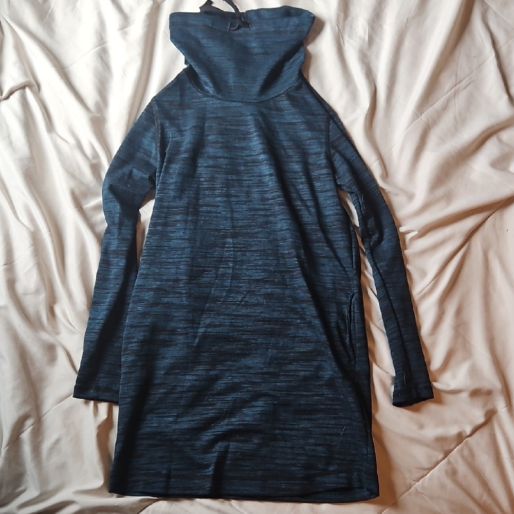 Cozy Heathered Blue Long Sleeve Cowl Neck Dress